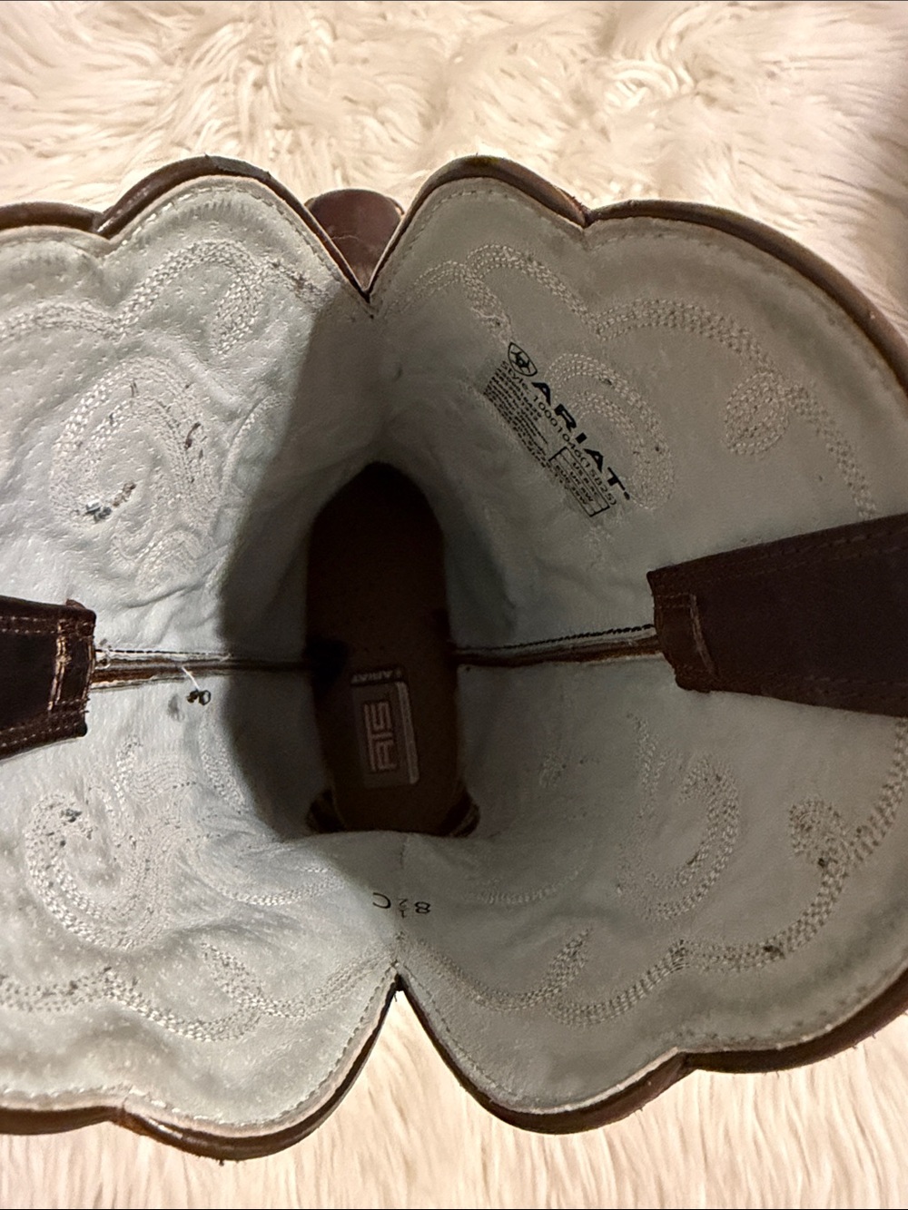Ariat Brown Leather Western Boot Interior Detail size 8.5 BNWOT - Picture 5 of 12